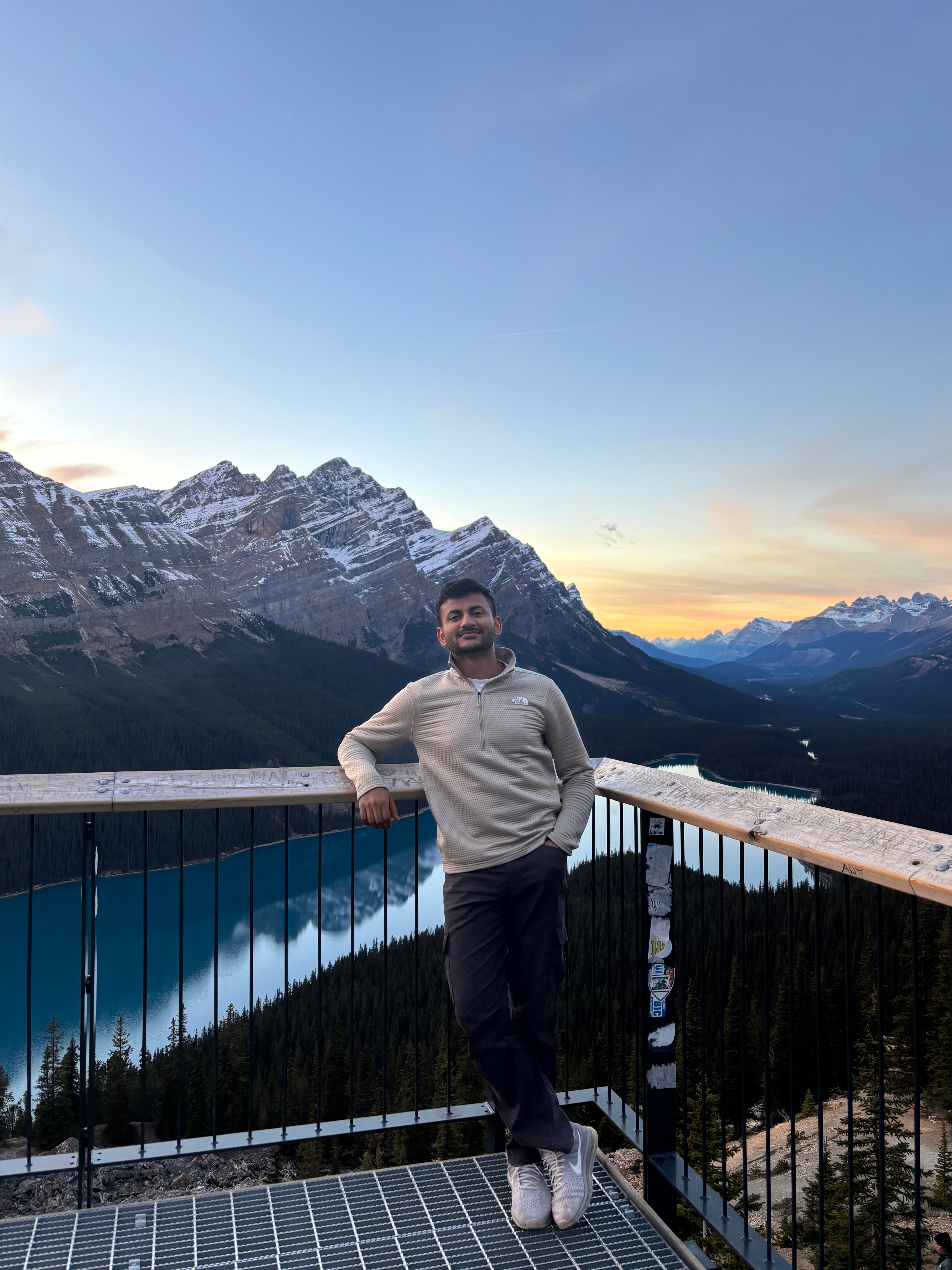 Atmiya overlooking a glacial lake in Banff National Park
