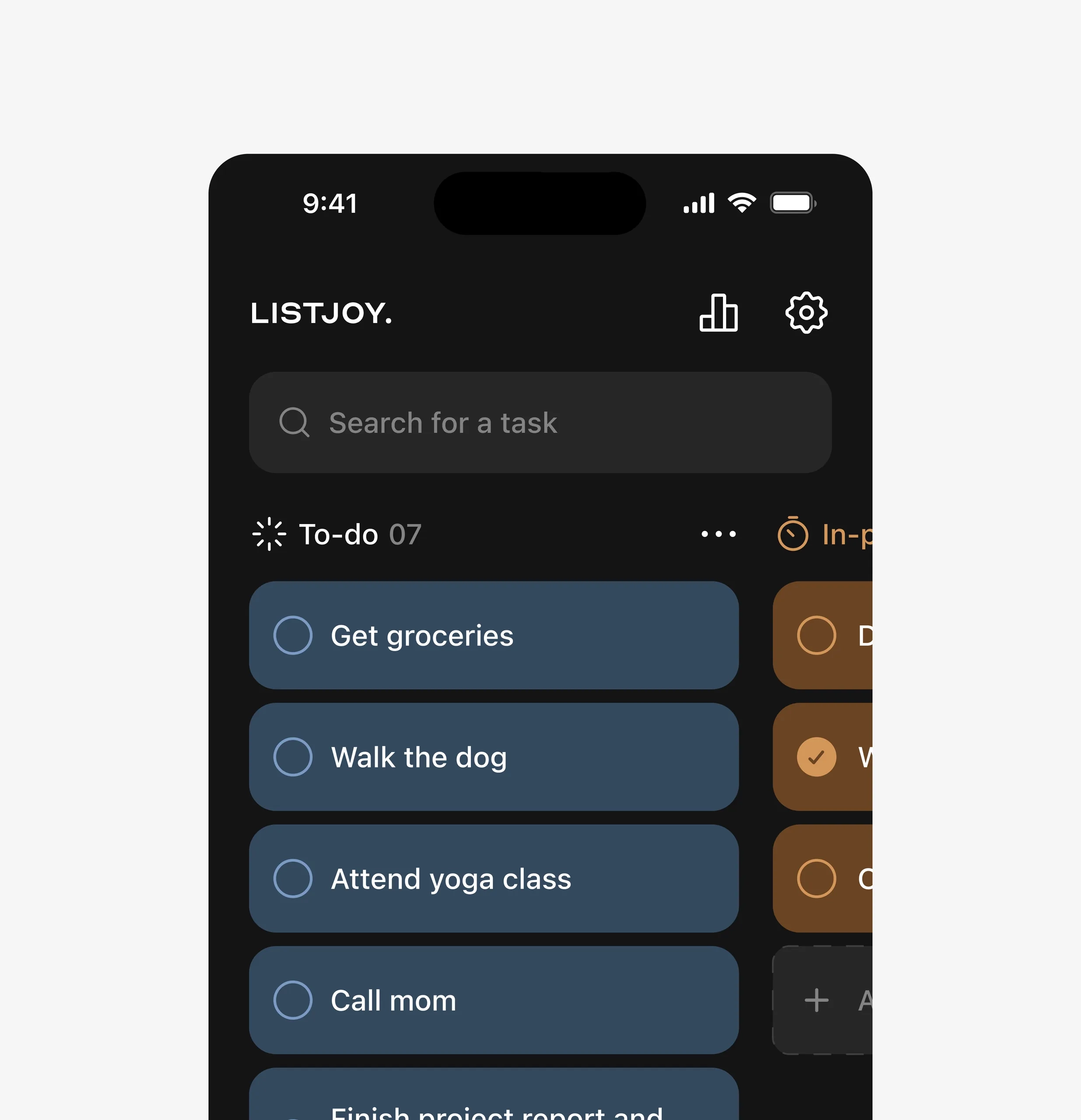 Listjoy - Kanban interface with integrated productivity analytics