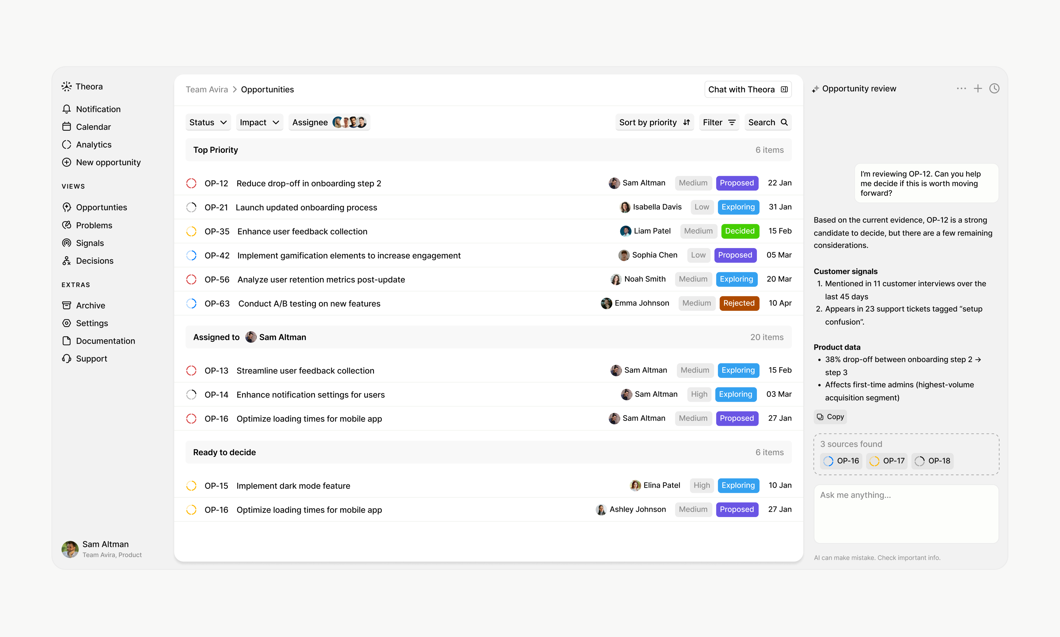 Theora - AI-native workspace for product discovery